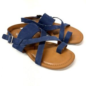 Franco Sarto Womens A Gia Strappy Sandal Sz 9 Blue Suede Leather Slingback Flats